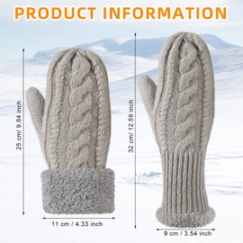 QKURT Winter Women Mittens, Cosy Thickened Gloves Soft Lining Knitted Winter Mittens to Perfect Present for Ladies, Comfortable Elasticated Cuffs Mittens for Women Cold Weather