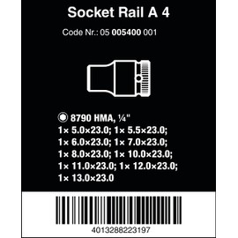 Magnetic Sock Rail A 4 Sock Set 1/4" drv 9 Pieces