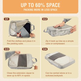 Compression Packing Cubes,7 Set Packing Cubes for Travel Compression, Mesh Luggage Suitcase Organizer Bags,Extensible Travel Packing Cubes, Travel Suitcase Accessories (grey)