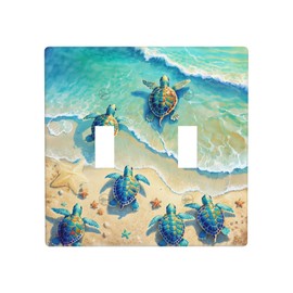 Beach Turtle Double Toggle Wall Plate Cover 2 Gang Light Switch Cover Decorative Faceplate for Bathroom Bedroom Kitchen Room Decor Wallplate 4.5 x 4.5 in