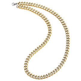 Steel Curb Chain Miami Cuban Chain Necklace, Silver Gold Two-tone, Satin Polished, for Man, 8mm Wide(CA)