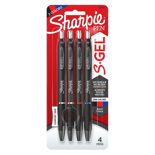 Sharpie S-Gel Retractable Gel Pens, Bold Point, Assorted Ink, 4/Pack