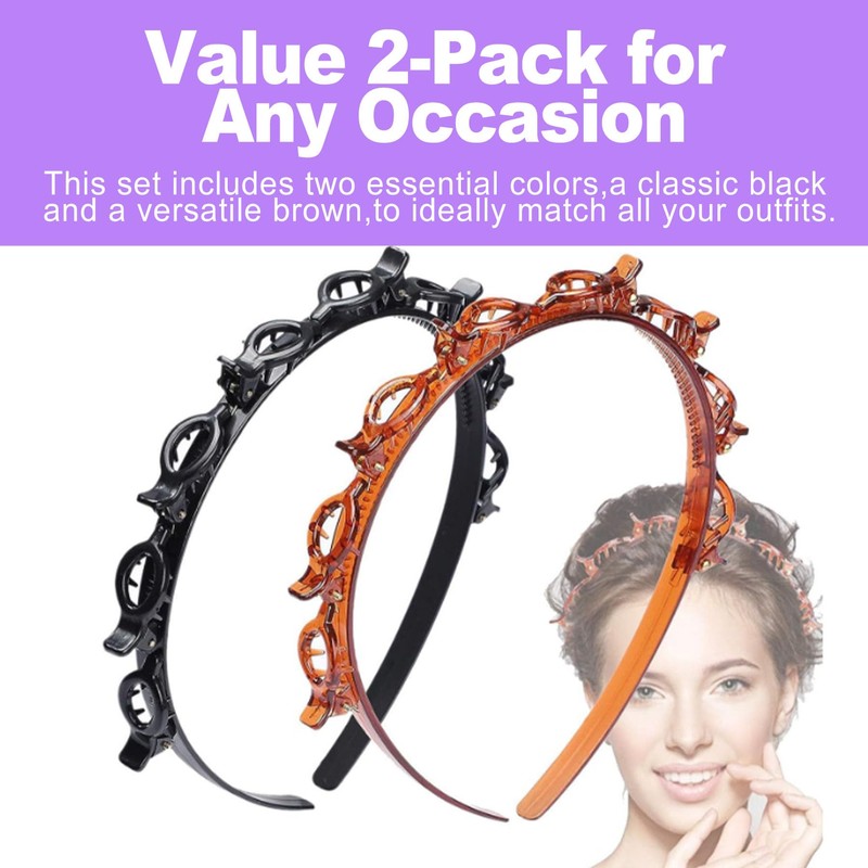ZeriLion 2 Pack Double Layer Headband with Mini Clips Hair