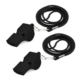 Plume'CHJ Whistle, 2 Packs Plastic Sports Whistles with Lanyard, Loud Crisp Sound Whistle Ideal for Coaches, Referees, and Officials (Black)