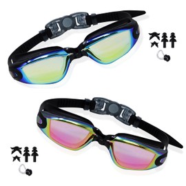 EcoNour Swimming Goggles Anti-Fog - Waterproof Seal, Comfort Fit, UV Protection, Swimming Goggles for Adult, Men, Women with Nose Clip and Earplugs, 2 Pack