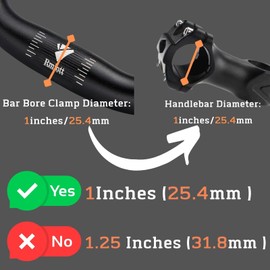 Rmiott 1 inch/25.4mm Rise 50mm MTB Handlebar Length 25.19 inchs/640mm Aluminum Alloy Black-Fits 25.4mm Stems