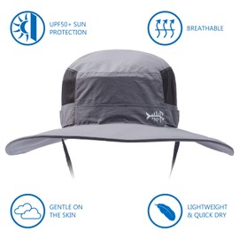 BASSDASH UPF 50+ Sun Fishing Hat Water Resistant with Detachable Neck Flap Light Grey