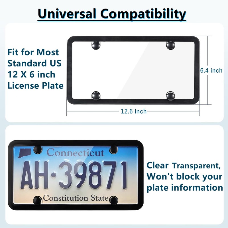 Ettonsun License Plate Cover & Frames, 2 Pack Clear License