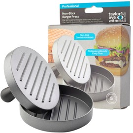 Taylors Eye Witness 4 1/2" Aluminium Burgess Press - Nonstick Coating 11.5cm Diameter Presser, PP Handle. Prevents Overworking of The Meat. Professional Results Every Time.