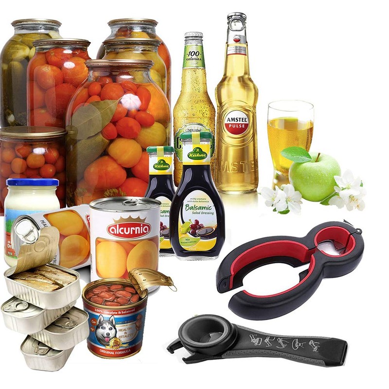 Multi Bottle Opener,Multi-Function Bottle Can and Jar Grip Opener, 5-in-1