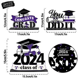 LINGTEER Class of 2024 Graduation Party Decorations - 3Pcs Congrats Grad 2024 School Graduation Acrylic Table Centerpieces Gift Stand Decorations - Purple.