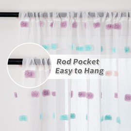 MYSKY HOME - Cortinas con pompones de 84 pulgadas de largo para recámara de niñas, 2 paneles de cortinas de arco iris de 84 pulgadas de largo para sala de estar, lavandería, guardería, bolsillo para