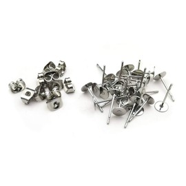 400pcs Hypoallergenic Stainless Steel Earrings Posts Flat Pad Blank Earring Pin Studs with Butterfly Earring Backs for Jewelry Making Findings (5mm)