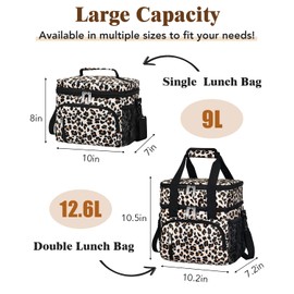 MIAOJIE Insulated Lunch Bag for Men & Women, 9L Leakproof Lunch Box Soft Cooler Tote with 5 Pockets, 600D Oxford, EVA Lining, Adjustable Strap for Work, Picnic, Beach&Travel-Leopard Print