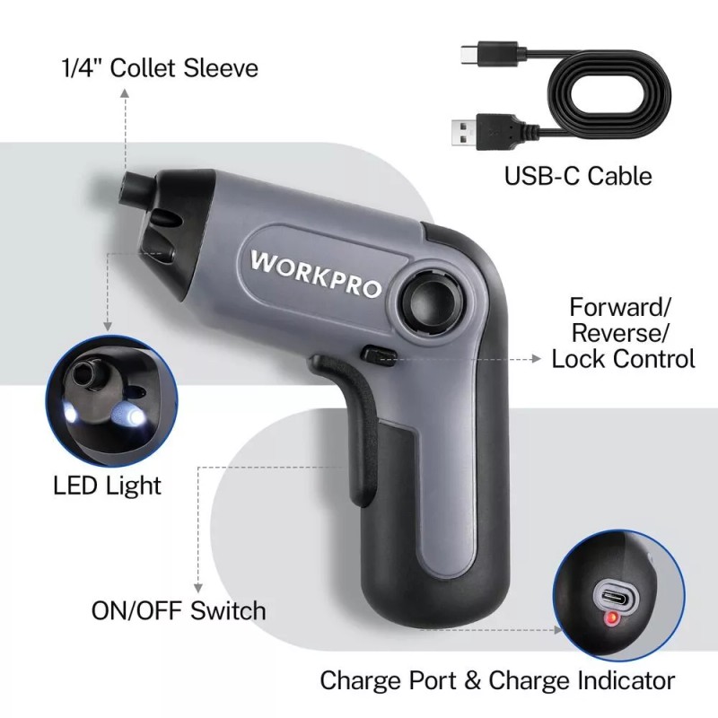 WORKPRO 3.6V Electric Cordless Screwdriver Offset Driving Shaft Screw Gun