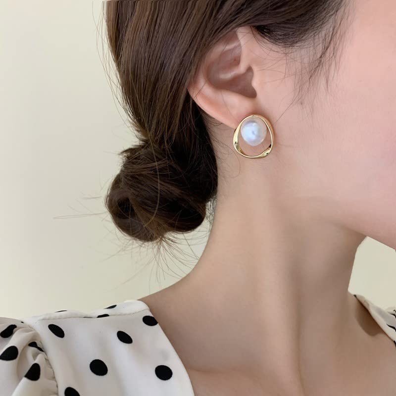 MOUP Simple Design Pearl Earrings, Popular for Allergy Metals, Silver