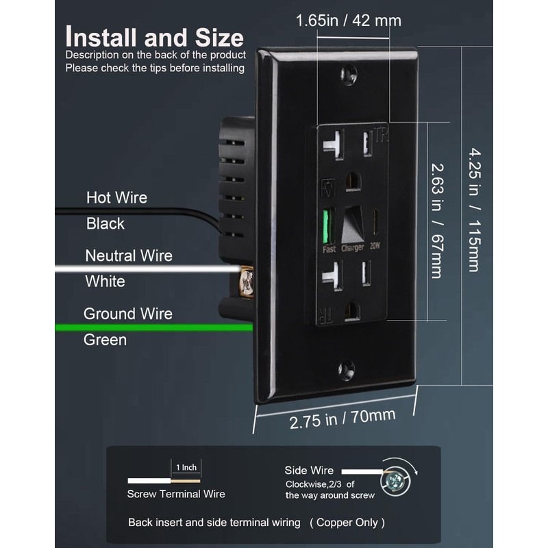 PD USB Outlet with Light,20W Power Delivery USB Receptacle with