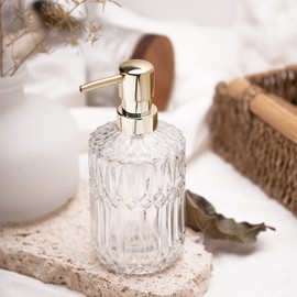 EMPO Clear Glass Soap Dispenser with ABS Plastic Pump, Crystal Lotion Dispensers for Kitchen Sink, Bathroom (Transparent)