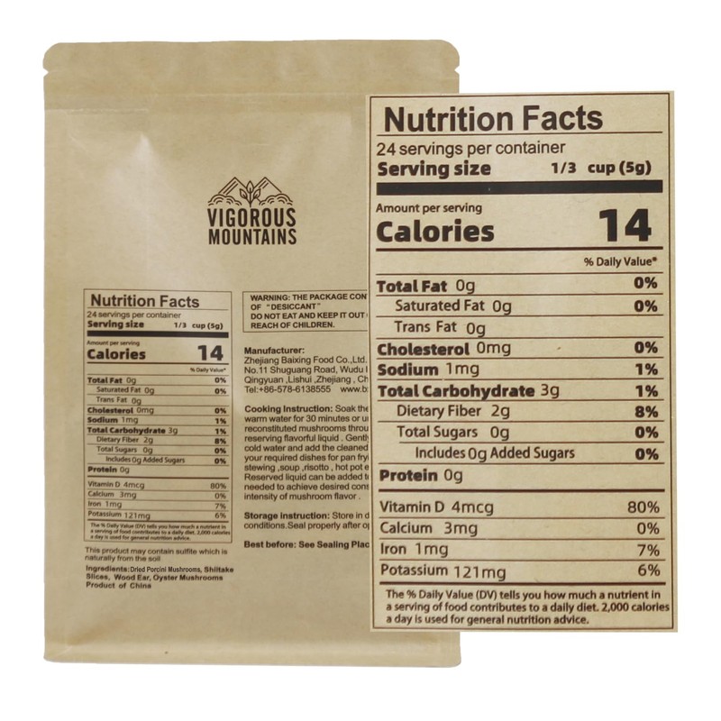VIGOROUS MOUNTAINS Dried Mixed Mushrooms Blend Including Porcini Shiitake Oyster