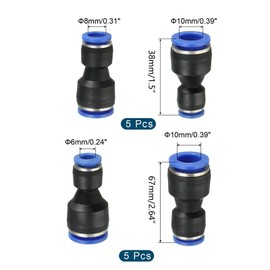 TOP-VIGOR 10Pcs Push to Connect Pneumatic Quick Fittings, 10mm to 6mm / 10mm to 8mm Tube OD Plastic Release Reducer Connect Air Line Hose Pipe Fitting, 2-Way Straight Pneumatic Connector