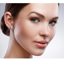 2 x Girls' / Children's Earrings Made of Real 925 Sterling Silver with Round Cut Zirconia Star Shooting Stainless Steel Heart, Sterling Silver Stainless Steel 925 genuine sterling silver and stainless