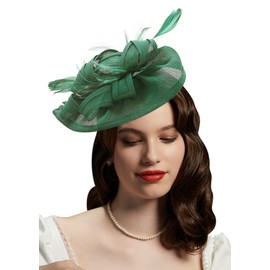 Cizoe Fascinators for Women Tea Party Hats Derby Feather Fascinator Headbands Wedding with Hair Clip(A-Green)