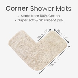 Allure Corner Shower Mat – 100% Cotton L-Shaped Bath Mat Supersoft & Absorbent (Stone)