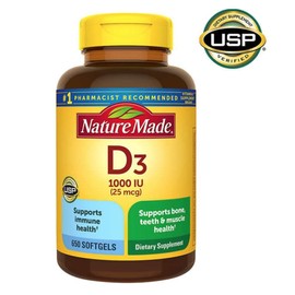 Nature Made 650 Vitamin D3 25 mcg. Softgels, EXP:04/2026+Fr