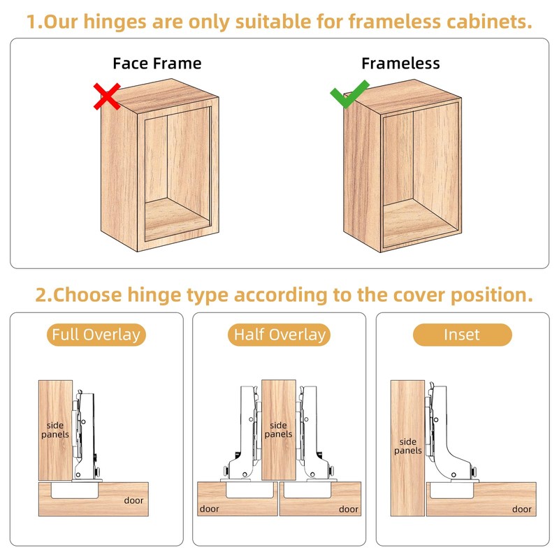 Furniware 10 Pack Frameless Inset Soft Close Cabinet Hinges, Speed