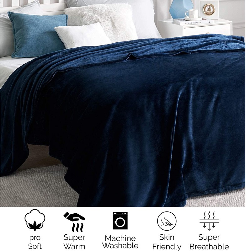 Navy Blue Flannel Fleece Blanket fluffy throw Super soft Bed