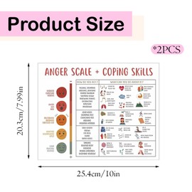 WHPromLang 2 Sheets Mental Health Posters Useful Emotions Feeling Chart Colorful Feelings Thermometer Chart with Anger Scale&Coping Skills for Therapy Office Classroom Workplace Decor