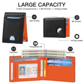 SENDEFN AirTag Wallet Genuine Leather Bifold Wallets for Men with RFID Blocking
