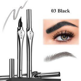 OGTM Micro-Fork Tips Microblading Eyebrow Pencil Long-lasting All Day Waterproof Non-fading Simulate Natural Eyebrows Liquid Brow Pen - Color: 03 Black