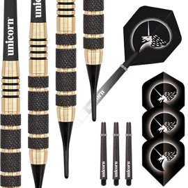 Unicorn Soft Tip Darts Set | Core Plus | Knurled Brass Barrels with Black Coating Accents | 19 g