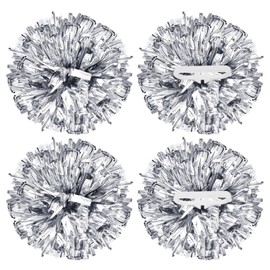 YELARXI Metallic Cheerleading Pom Poms Cheer Pompoms, 12 Inch with Handle Rings Fit for Team Spirit Sports Dance Cheering, (4Pcs, Silver)