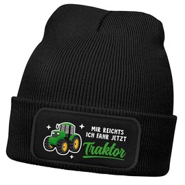 MoonWorks® Winter Hat Children's Beanie for Boys with Saying Tractor Driving Print Farmer Knitted Hat Children's Hat Black One Size, black