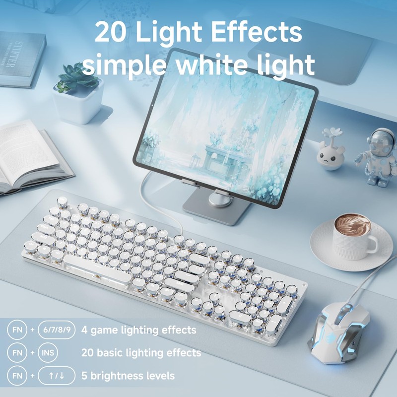EWEADN TK100 Wired Typewriter Mechanical Keyboard and Mouse, 104 Keys