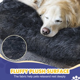 Sunheir Calming Dog Bed Cover - Washable Large Dog Bed Covers Fluffy Plush Replacement, Waterproof Dog Bed Liner, Pet Bed Cover with Zipper 35x23x3.5 Inches, Black, Cover Only