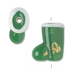 Beadsmith Bead, 4 Lampworked Glass Green 18x16mm Christmas Stockings with 1.8-2mm Hole *