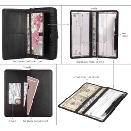 Mou Meraki Big Fat RFID Blocking Leather Organizer Checkbook Wallets For Women - Clutch (Silky Black)