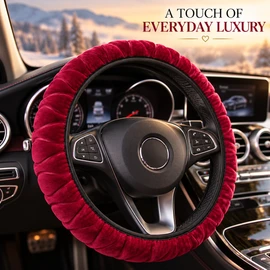 Luxury Plush Steering Wheel Cover, Soft Short-Fur Winter Car Steering Wheel Protector with Elegant Pressed Flower Design, Cozy Comfortable Auto Interior Accessory for 14.5–15 Inch Steering Wheels