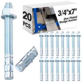 Shimeyao 20 Pack 3/4'' x 7'' Wedge Anchors Zinc Plated Concrete Anchors for 2 Post Car Lift Carbon Steel Fastener for Concrete Installation with Nuts and Washers