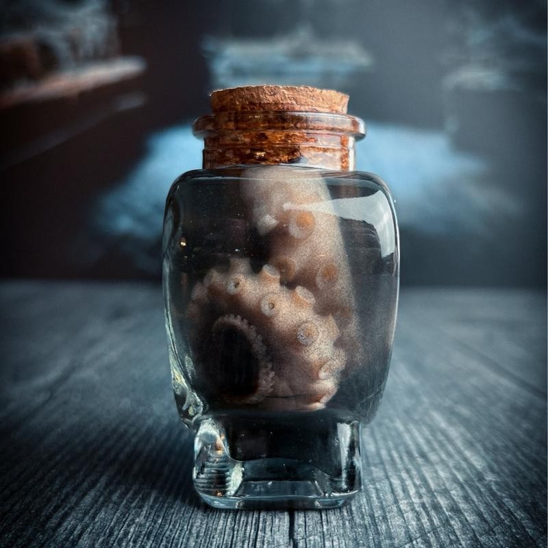 Octopus Tentacle Mini Heart Wet Specimen Apothecary Bottle Curiosity Decor