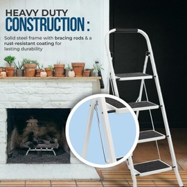 Simpli-Magic Step Ladder, 4 Step Stool Ergonomic Folding Step Stool with Wide Anti-Slip Pedal Sturdy Step Stool for Adults Multi-Use for Household, Kitchen，Office Step Ladder Stool (4 Step - White)