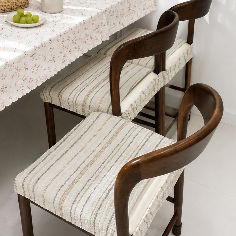 Lawalon Heavyweight Cotton Dining Seat Covers for Chairs (Creamy White,