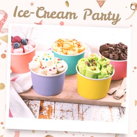 Paper Ice Cream Cups, 50-Pack 9-oz Disposable Dessert Bowls for Hot and Cold, 9-ounce, 5 Pastel Colors