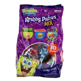 SpongeBob SquarePants Krabby Patties Gummy Assorted Candy Mix, Including Sour, Original, Pretty Patties Flavors, 30 Pieces, 9.52 oz