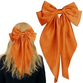Pufandor Hair Bow Silky Satin Hair Ribbons for Women, Orange Bows for Girls Hair Bowknot Barrettes Long Tails with Clips Big Hair Bows Hair Accessories (Orange 1pc)