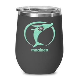 Artistic Maalaea Maui Hawaii Wine Glass Insulated Tumbler 12oz Cool Whale Fan Souvenir Vacation Native Hibiscus Flower