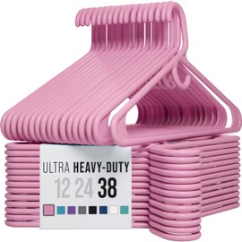 NEATERIZE Ultra Heavy Duty Plastic Clothes Hangers - Pink - Durable Coat, Suit and Clothes Hanger. Perchas De Ropa (38 Pack - Pink)